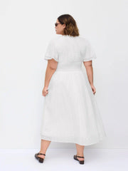 Cotton Floral Embroidery V-neck Ruffle Sleeve A-line Maxi Dress Curve & Plus