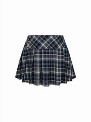 Plaid Low Rise Pleated Mini Skirt with Buttons Curve & Plus