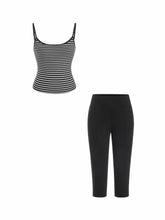 Textured Cotton Stripe Scoop Neck Cami Top & Low Rise Capris Set