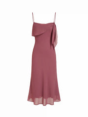 Chiffon Asymmetrical Neck Twist Knotted A-line Midi Dress