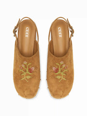 FAUX SUEDE BUCKLE STUDDED MULE HEELS