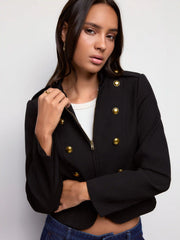 Napoleon Stand Collar Metal Detail Zip Through Military Style Jacket
