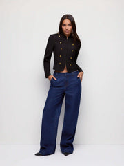 Napoleon Stand Collar Metal Detail Zip Through Military Style Jacket