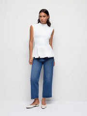 Cotton-blend High Neck Peplum Ruffle Hem Top