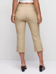 Mid Rise Split Hem Flared Capri Trousers