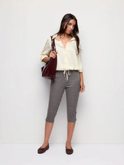 Roll Up Sleeve Drawstring Oversized Blouse