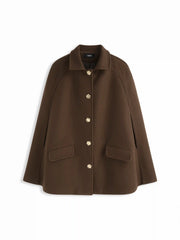 Wool-look Collar Metal Detail Batwing Sleeve Oversized Coat