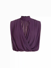 Chiffon V-neck Sleeveless Draped Blouse With Scarf Curve & Plus