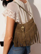 FAUX SUEDE FRINGED SHOULDER BAG