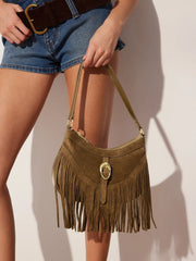 FAUX SUEDE FRINGED SHOULDER BAG