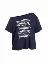 Knit Fabric Asymmetrical Neck Solid Animal Asymmetrical Short Sleeve Tees Curve & Plus