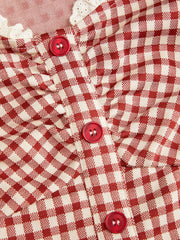 Jacquard Gingham Sweetheart Raglan Sleeve Ruched Top Curve & Plus