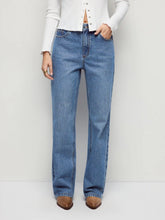 Denim Mid Rise Embroidery Metal Detail Wide Leg Jeans