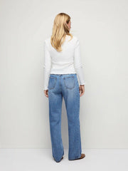 Denim Mid Rise Embroidery Metal Detail Wide Leg Jeans