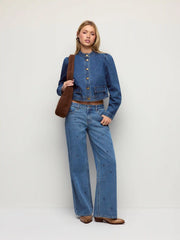 Denim Washed Raglan Sleeve Metal Detail Oversized Jacket