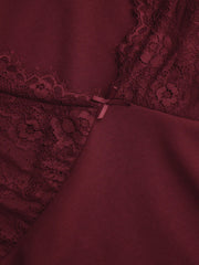 Cotton-blend V-neck Lace Trim A-line Mini Dress