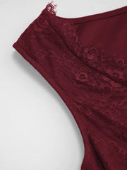 Cotton-blend V-neck Lace Trim A-line Mini Dress