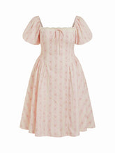 Cotton Floral Puff Sleeve Lace Trim Bowknot Flared Maxi Dress Curve & Plus