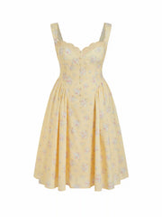 Cotton Floral Sweetheart Neck Lace Panel A-line Midi Dress Curve & Plus