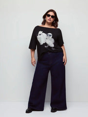 Asymmetrical Neck Rabbit & Duck Graphic Tee Curve & Plus