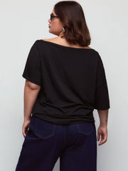 Asymmetrical Neck Rabbit & Duck Graphic Tee Curve & Plus