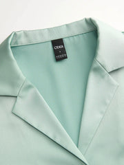 Satin Collar Long Sleeve Curved Hem Cinched Waist Shirt