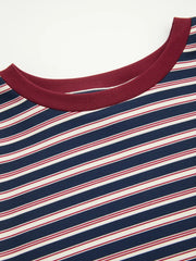 Striped Contrast Trim Long Sleeve Oversized Tee