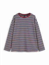 Striped Contrast Trim Long Sleeve Oversized Tee