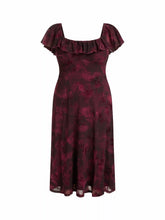 Textured Floral Square Neck Ruffle Sleeve A-line Maxi Dress Curve & Plus