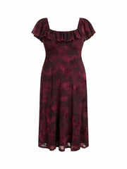 Textured Floral Square Neck Ruffle Sleeve A-line Maxi Dress Curve & Plus