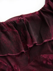 Textured Floral Square Neck Ruffle Sleeve A-line Maxi Dress Curve & Plus