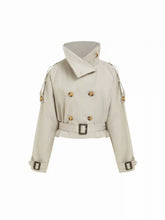 Funnel Collar Double Breasted Trench Coat With Belt