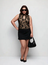 Lace Cut Out Halter Neck Top & Mid Rise A-line Mini Skirt Set Curve & Plus