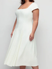 Square Neck Short Sleeve Draped A-line Maxi Dress Curve & Plus