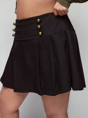 Low Rise Metal Detail Pleated Mini Skirt Curve & Plus