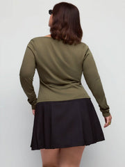 Low Rise Metal Detail Pleated Mini Skirt Curve & Plus