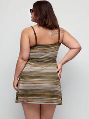 Knit V-neck Striped Flared Mini Dress Curve & Plus