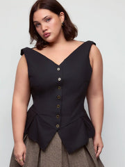 Cotton-blend Sweetheart Ruched Peplum Hem Top Curve & Plus