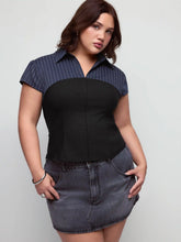 Striped Colorblock Short Sleeve Blouse Curve & Plus