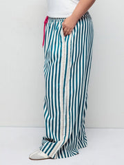 Mid Rise Knottd Stripe Elastic Waist Wide Leg Trousers Curve & Plus