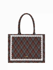 PLAID LACE TRIM TOTE BAG