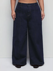 Denim Mid Rise Solid Pocket Straight Leg Trousers Jeans/Trousers Curve & Plus