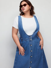 Denim Pinafore Metal Detail Maxi Dress Curve & Plus