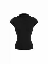 Cotton-blend Stand Collar Cap Sleeve Long Top