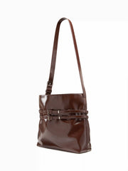 BELTED FAUX LEATHER TOTE BAG