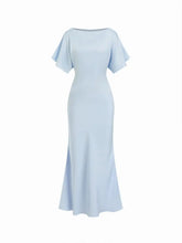 Satin Boat Neck Batwing Sleeve Bowknot Mermaid Maxi Dress