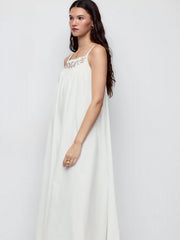 Cotton Floral Graphic Square Neck Embroidery Maxi Dress