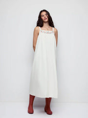 Cotton Floral Graphic Square Neck Embroidery Maxi Dress