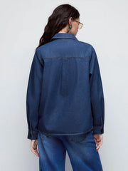 Denim Floral Embroidery Oversized Shirt