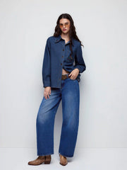 Denim Floral Embroidery Oversized Shirt